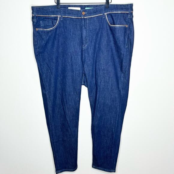 ANTHROPOLOGIE Pilcro Gold Pipe Trimmed Dark Wash Skinny Jeans Plus Size 24 - Picture 2 of 7